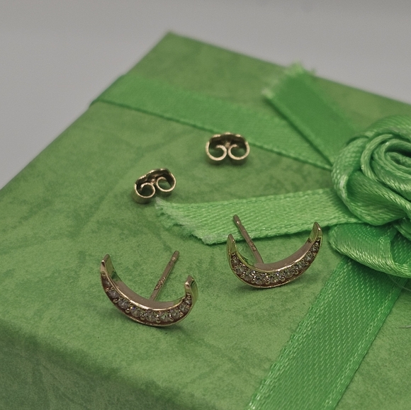 14KT Gold CZ Moon Push Back Fancy Earrings - Picture 8 of 10